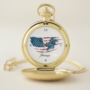 Patriotic - Flag & Eagles Typography Pocket Watch