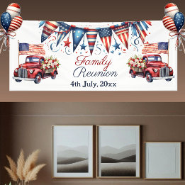 Patriotic Flag Family Reunion 4th July Bunting Banner