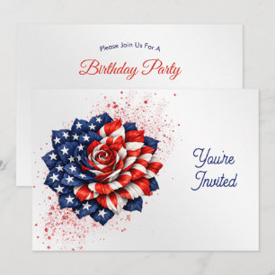 Patriotic Flag Floral Illustration Birthday Invitation