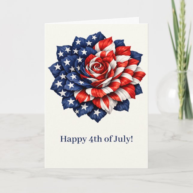 Patriotic Flag Floral Illustration Holiday Card (Front)