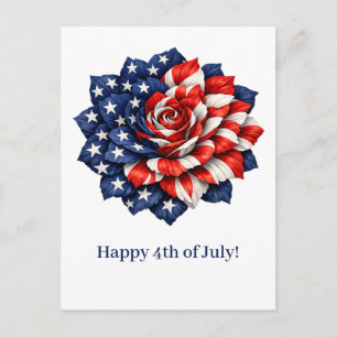 Patriotic Flag Floral Illustration Holiday Postcard