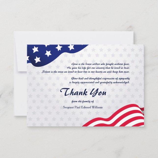 Patriotic Flag Funeral Thank You Card (Front)