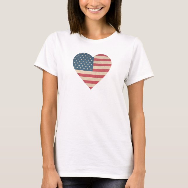 Patriotic Flag Heart Fourth of July T-Shirt (Front)