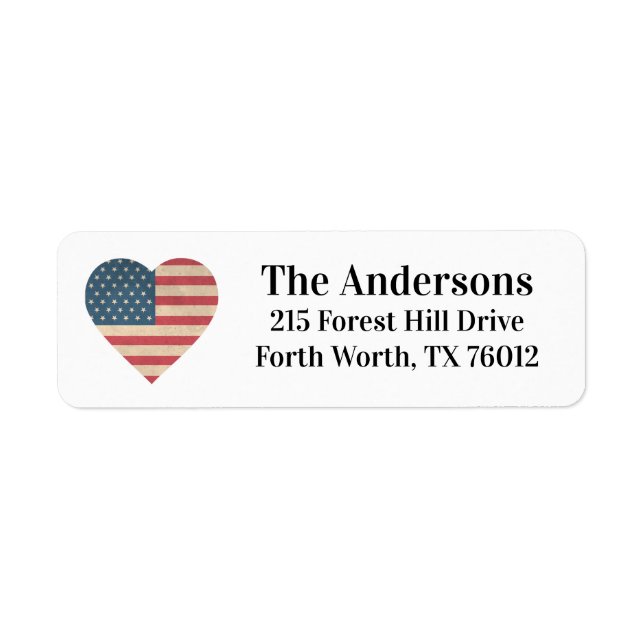 Patriotic Flag Heart Return Address Label (Front)