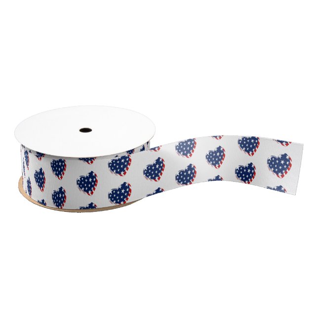 Patriotic Flag Hearts Grosgrain Ribbon (Spool)