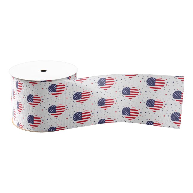 Patriotic Flag Hearts Grosgrain Ribbon (Spool)