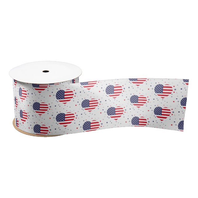 Patriotic Flag Hearts Satin Ribbon (Spool)