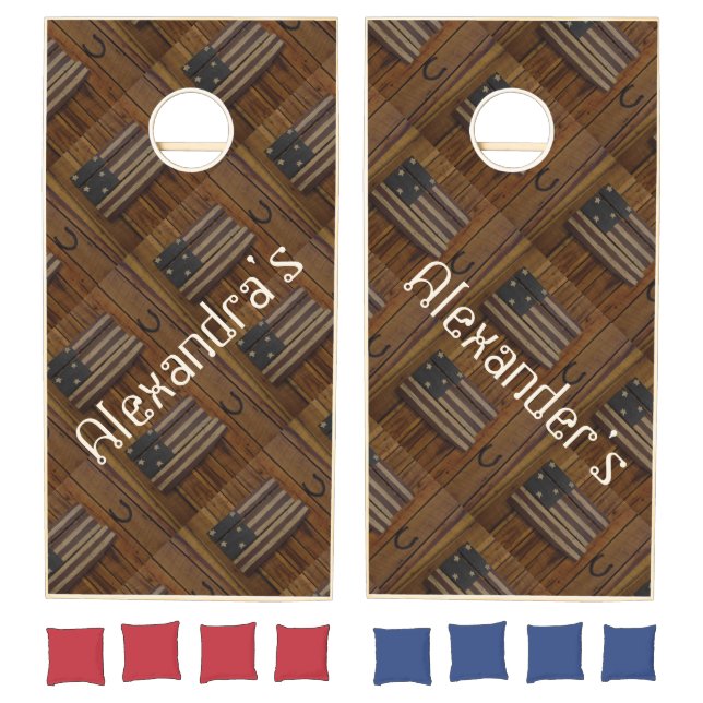 Patriotic flag horse shoes w/  names  cornhole set (Set)
