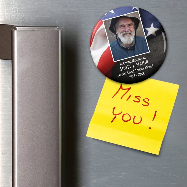 Patriotic Flag In Loving Memory Sympathy Photo Magnet (Patriotic Flag In Loving Memory Sympathy Photo Magnet)
