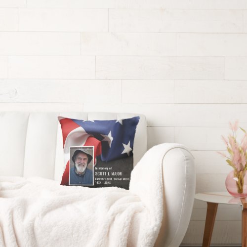 Patriotic Flag In Loving Memory Sympathy Photo Throw Pillow