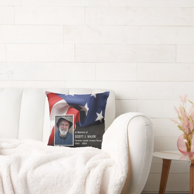 Patriotic Flag In Loving Memory Sympathy Photo Throw Pillow (Couch)