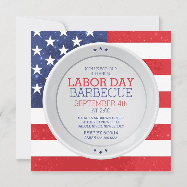 Patriotic Flag Labor Day Summer Barbecue Party Invitation (Front)