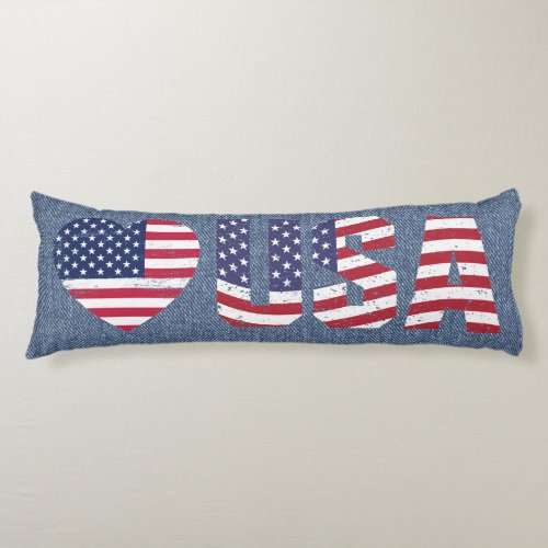 Patriotic Flag Love USA Blue Jean Denim Style Look Body Pillow