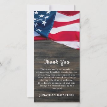 Patriotic Flag Memorial Veteran Military Funeral Thank You Card | Zazzle