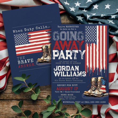 Patriotic Flag Military Going Away Farewell Party Invitation
