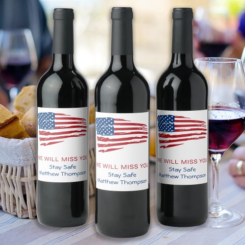 Patriotic Flag Military Soldier Going Away Party W Wine Label