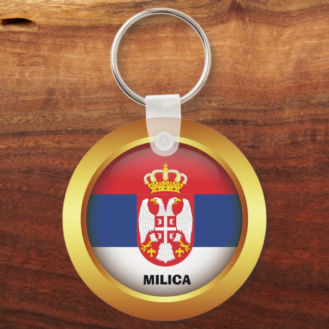Patriotic flag of Serbia Keychain (Front)