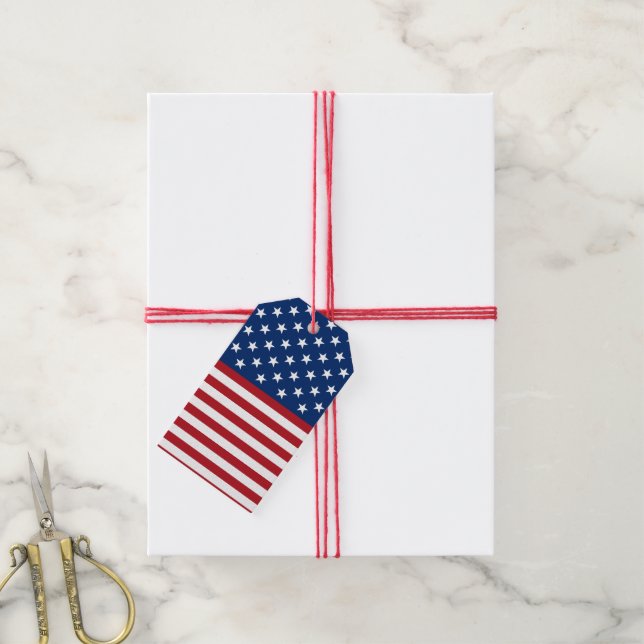 Patriotic Flag pattern July Fourth gift tag (With Twine)