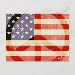 Patriotic Flag Peace Sign Postcard