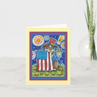 PATRIOTIC FLAG PET DOG CAT MOUSE, FUNNY CUTE Blank Holiday Card