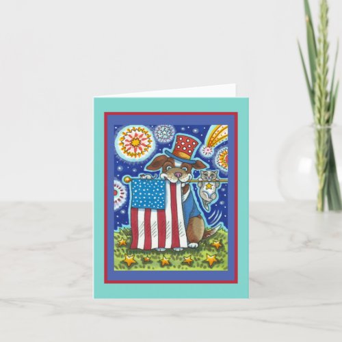 PATRIOTIC FLAG PET DOG CAT MOUSE FUNNY CUTE Blank Holiday Card
