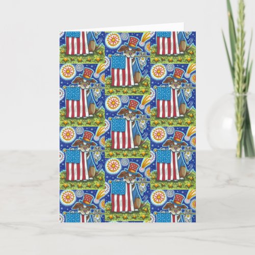 PATRIOTIC FLAG PET DOG CAT MOUSE FUNNY CUTE Blank Holiday Card