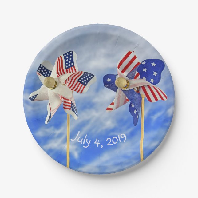 patriotic flag pinwheel for 4th of July Paper Plates (Front)