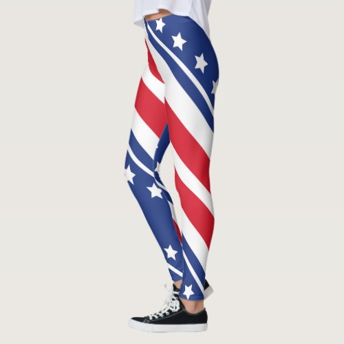 Patriotic Flag Red White  Blue Diagonal Pattern Leggings