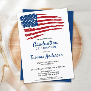 Patriotic Flag Red White Blue Military Graduation Invitation