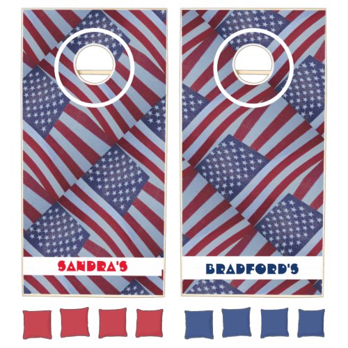 Patriotic flag with names  cornhole set