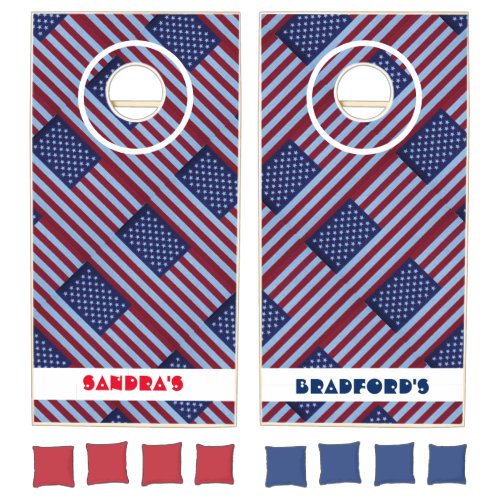 Patriotic flag with names  cornhole set