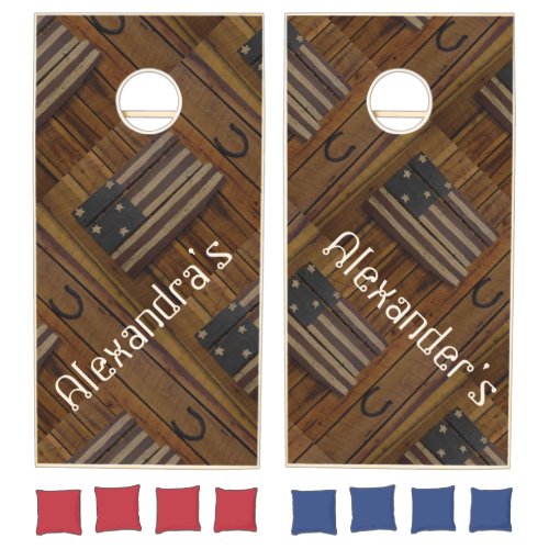 Patriotic flag with names  cornhole set