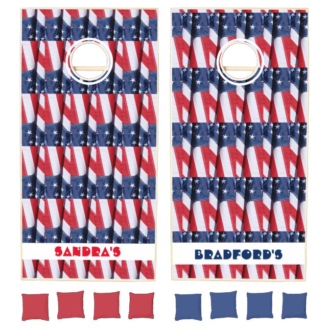 Patriotic flag with names  cornhole set (Set)