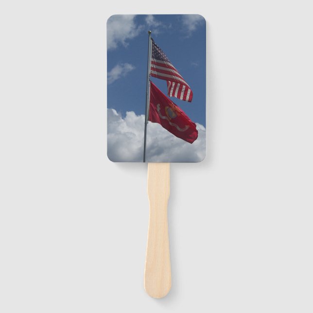 Patriotic flags and a blue sky on a hand fan (Front)