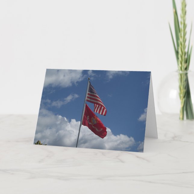 Patriotic flags and a blue sky on a note card (Front)
