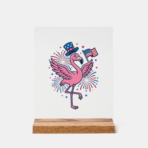 Patriotic Flamingo Fireworks Vector Design_1 Acrylic Sign