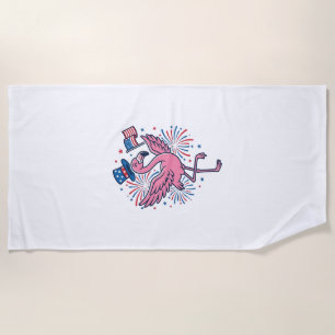 Patriotic Flamingo Fireworks Vector Design_1 Beach Towel