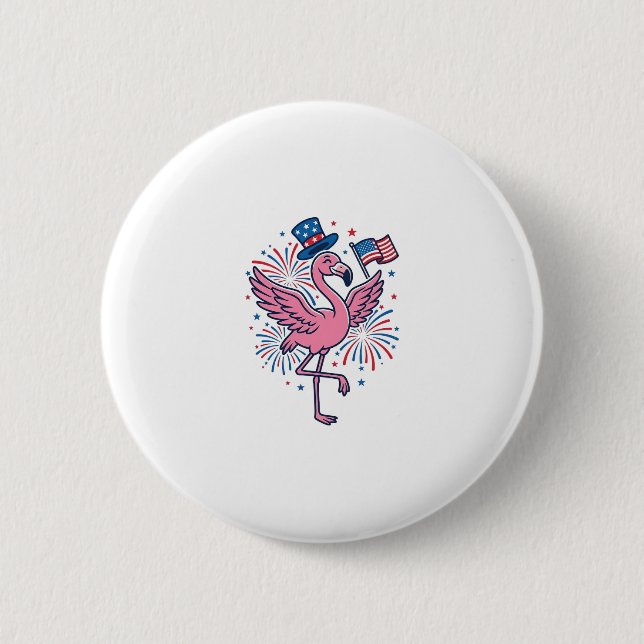 Patriotic Flamingo Fireworks Vector Design_1 Button (Front)