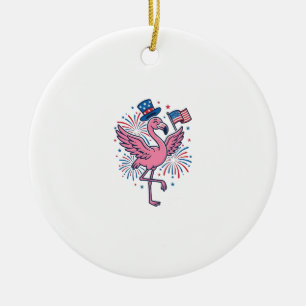 Patriotic Flamingo Fireworks Vector Design_1 Ceramic Ornament