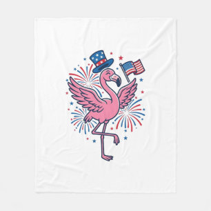 Patriotic Flamingo Fireworks Vector Design_1 Fleece Blanket