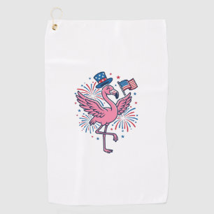 Patriotic Flamingo Fireworks Vector Design_1 Golf Towel