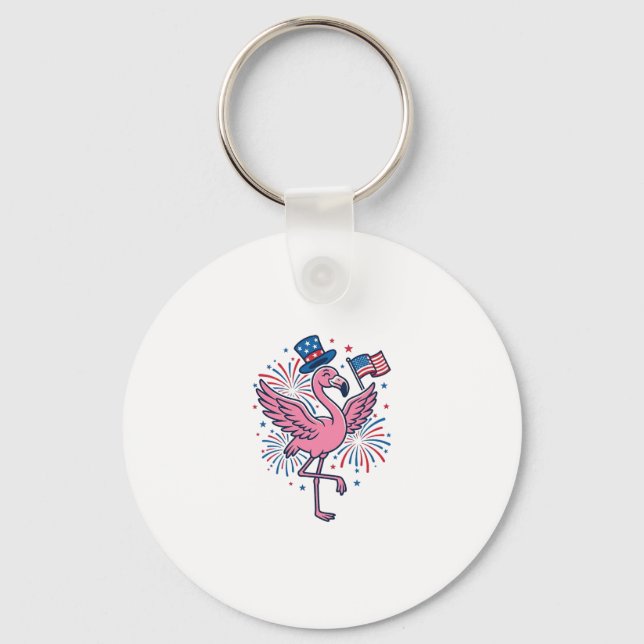 Patriotic Flamingo Fireworks Vector Design_1 Keychain (Front)