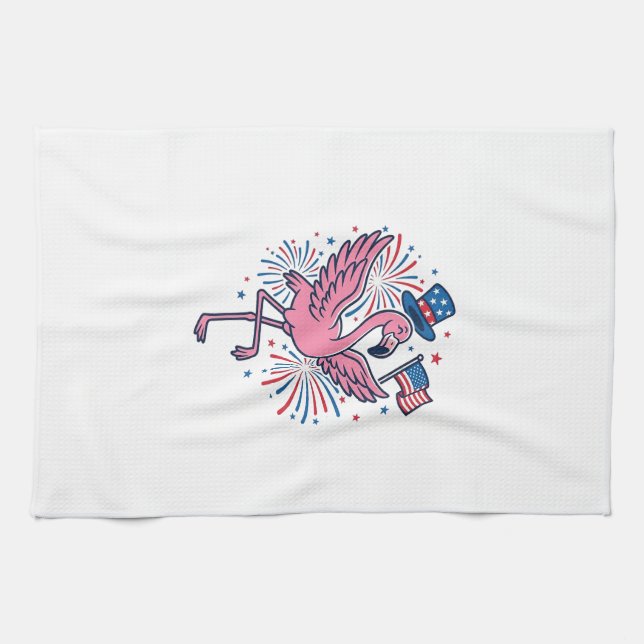 Patriotic Flamingo Fireworks Vector Design_1 Kitchen Towel (Horizontal)