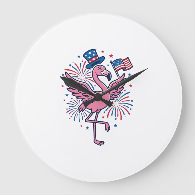 Patriotic Flamingo Fireworks Vector Design_1 Large Clock (Front)
