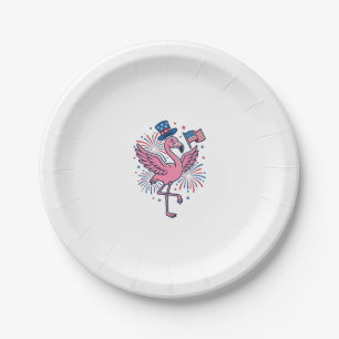 Patriotic Flamingo Fireworks Vector Design_1 Paper Plates