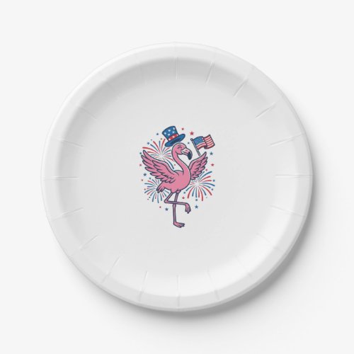 Patriotic Flamingo Fireworks Vector Design_1 Paper Plates