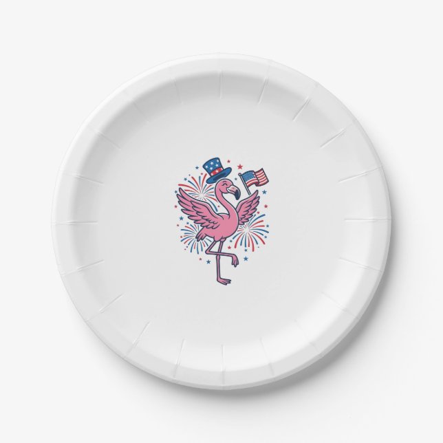 Patriotic Flamingo Fireworks Vector Design_1 Paper Plates (Front)