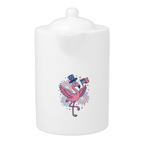 Patriotic Flamingo Fireworks Vector Design_1 Teapot