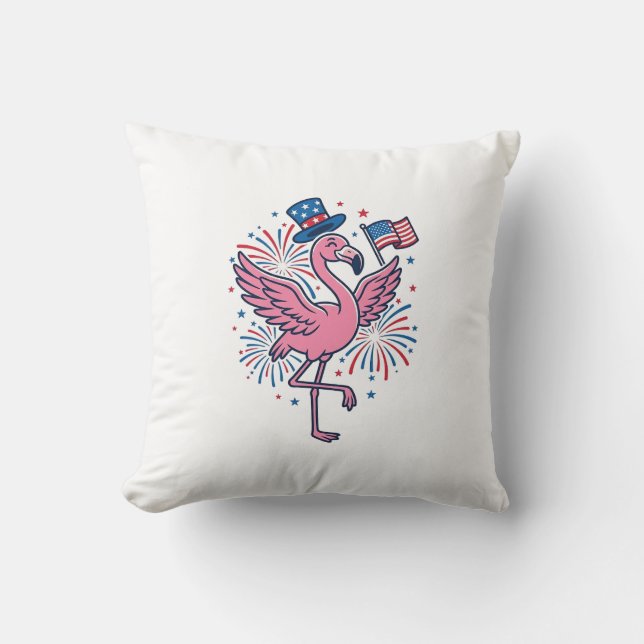 Patriotic Flamingo Fireworks Vector Design_1 Throw Pillow (Front)