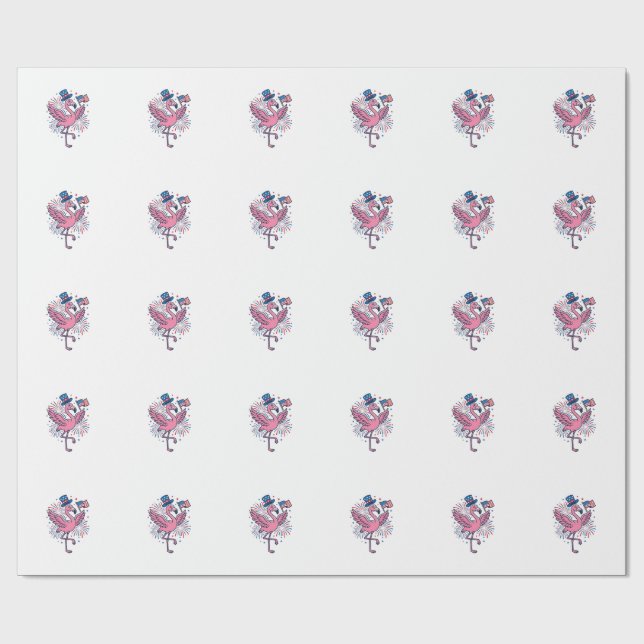 Patriotic Flamingo Fireworks Vector Design_1 Wrapping Paper (Flat)